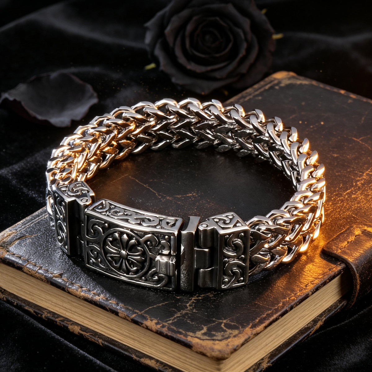 Viking Wolf Bracelet - Vintage Heavy-Duty Distressed Viking Wolf Head Titanium Steel Bracelet /