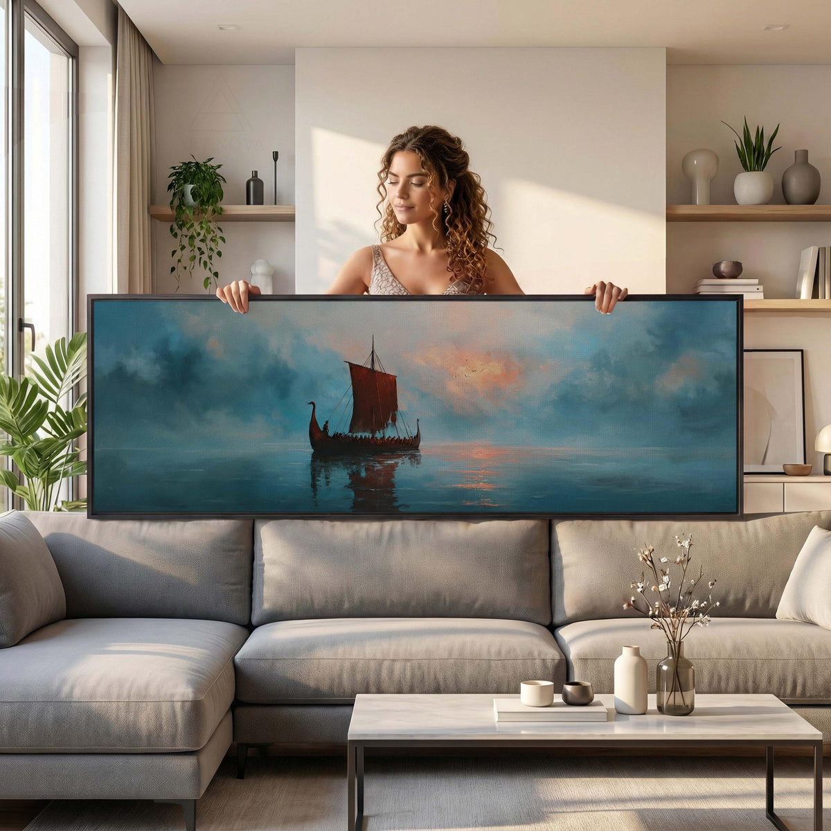 Viking Longship Home Decor - Panoramic Wall Art Viking Longship Canvas - Scandinavian Decor Norse