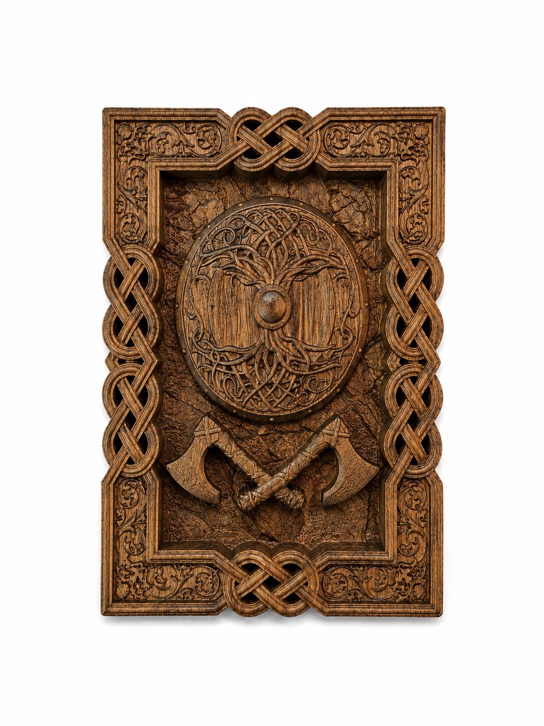 Viking Home Decor - Hand-Carved Viking Warrior Beech Wood Panel – Norse Decor