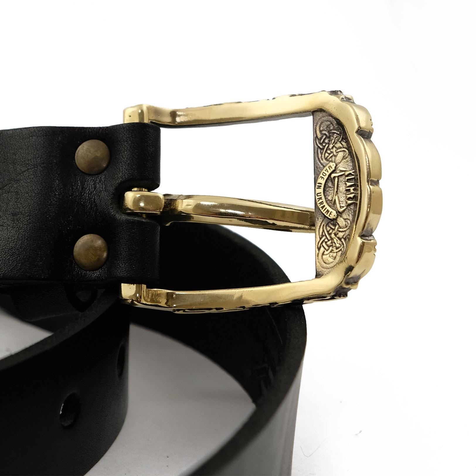 Viking Odin Bracelet - Odin's Wolves Gift Set: Leather Belt with Handmade Solid Brass Viking Buckle