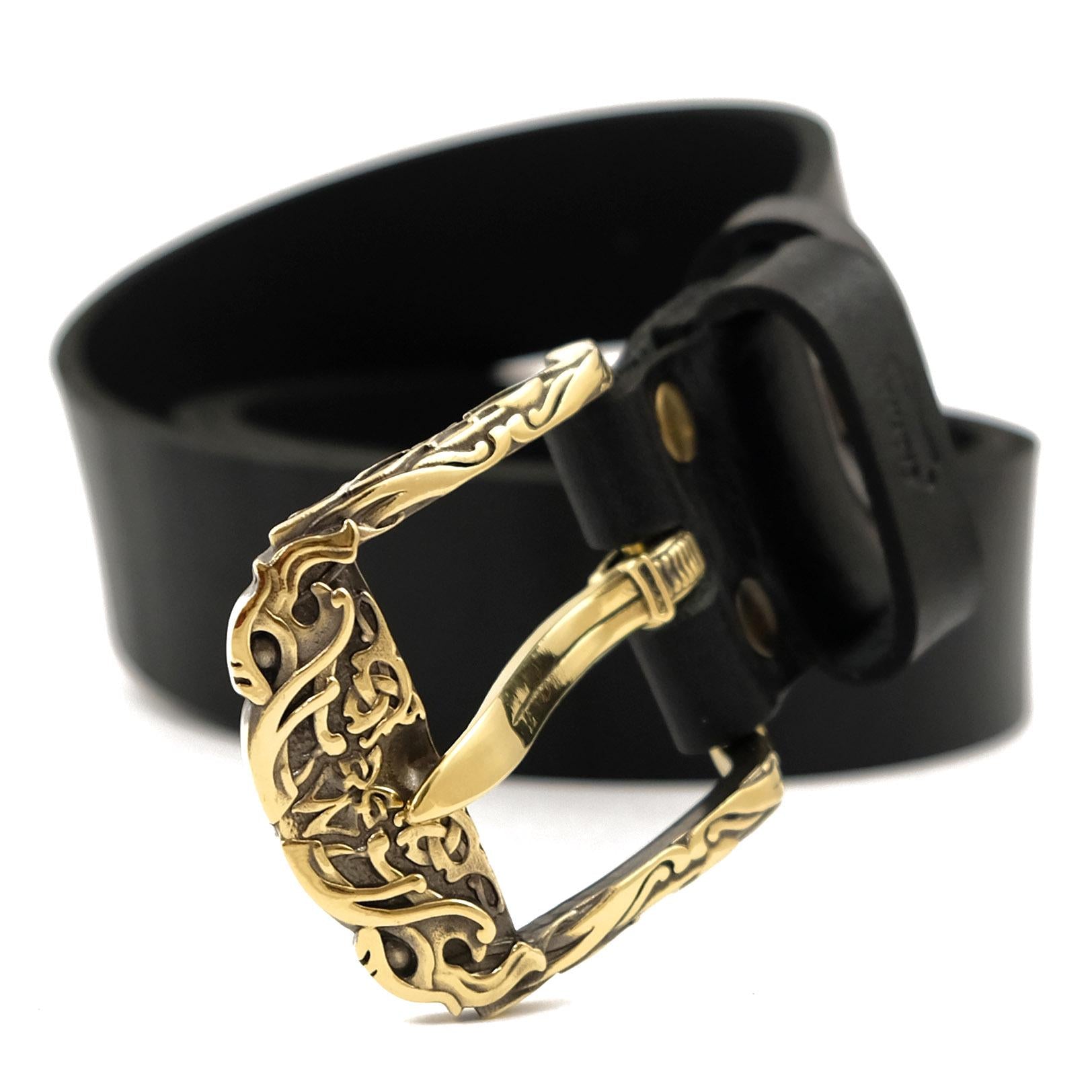 Viking Odin Bracelet - Odin's Wolves Gift Set: Leather Belt with Handmade Solid Brass Viking Buckle