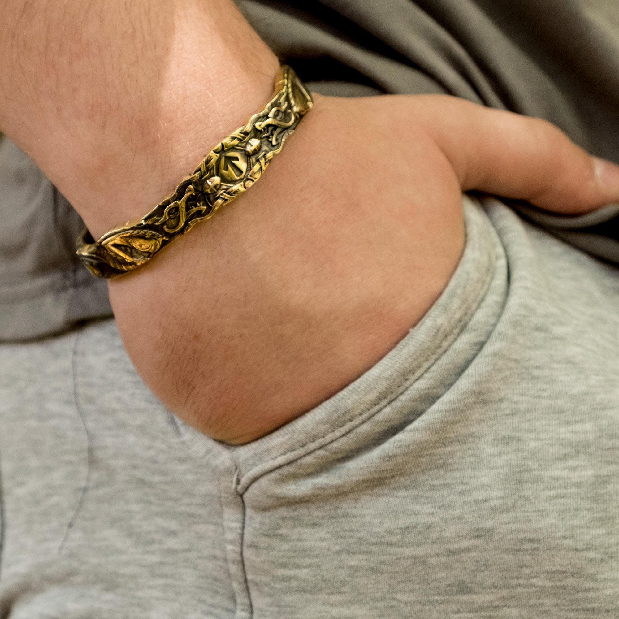 Viking Odin Bracelet - Odin's Wolves Gift Set: Leather Belt with Handmade Solid Brass Viking Buckle