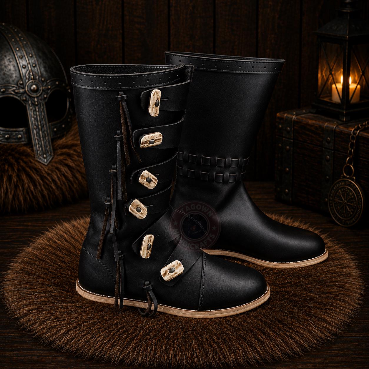 Viking Boots - Handmade Viking Leather Boots, Medieval Knee High Norse Warrior Footwear, LARP