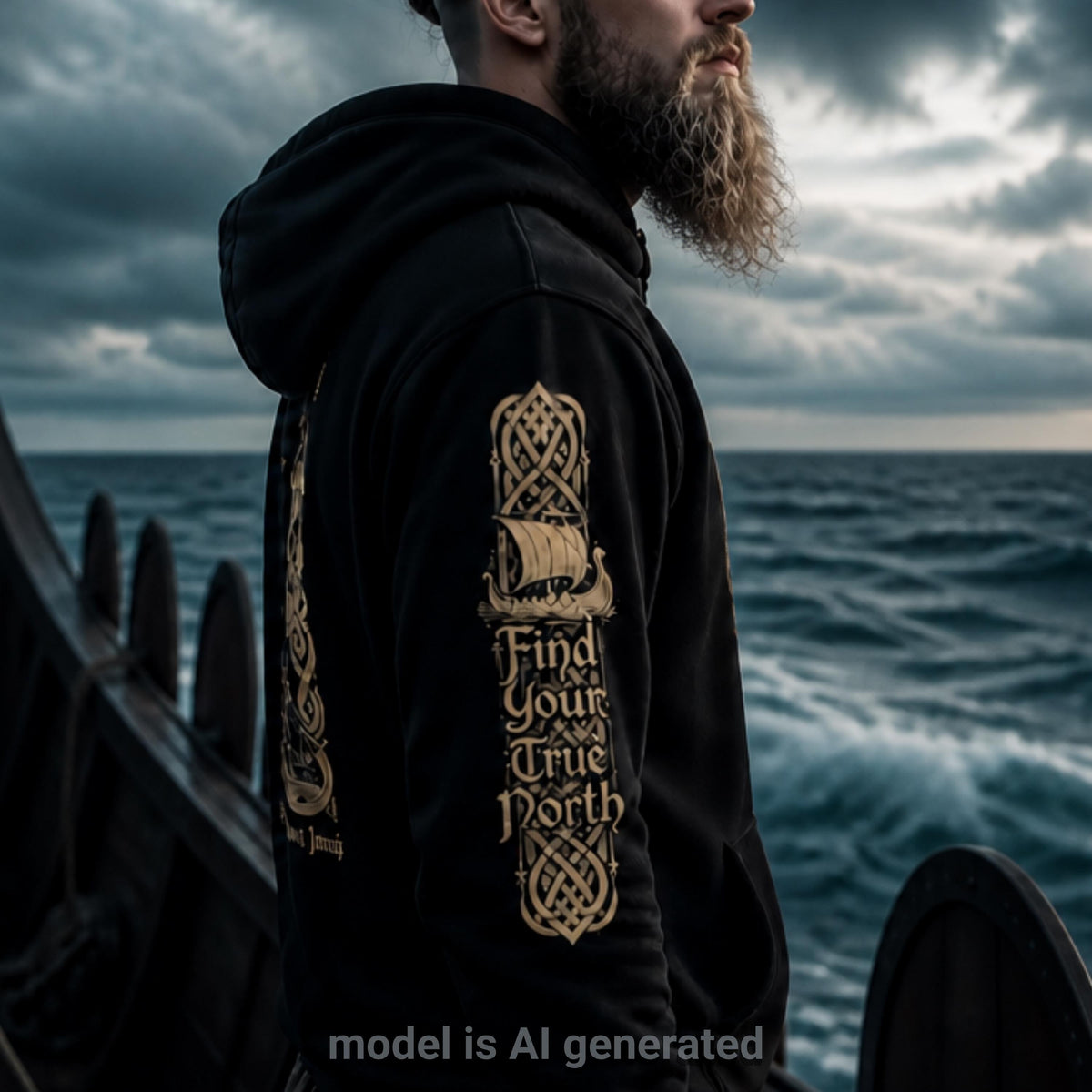 Viking Vegvisir Compass Hoodie - Nordic Viking Hoodie, Vegvisir Compass, Futhark Runes, Norse