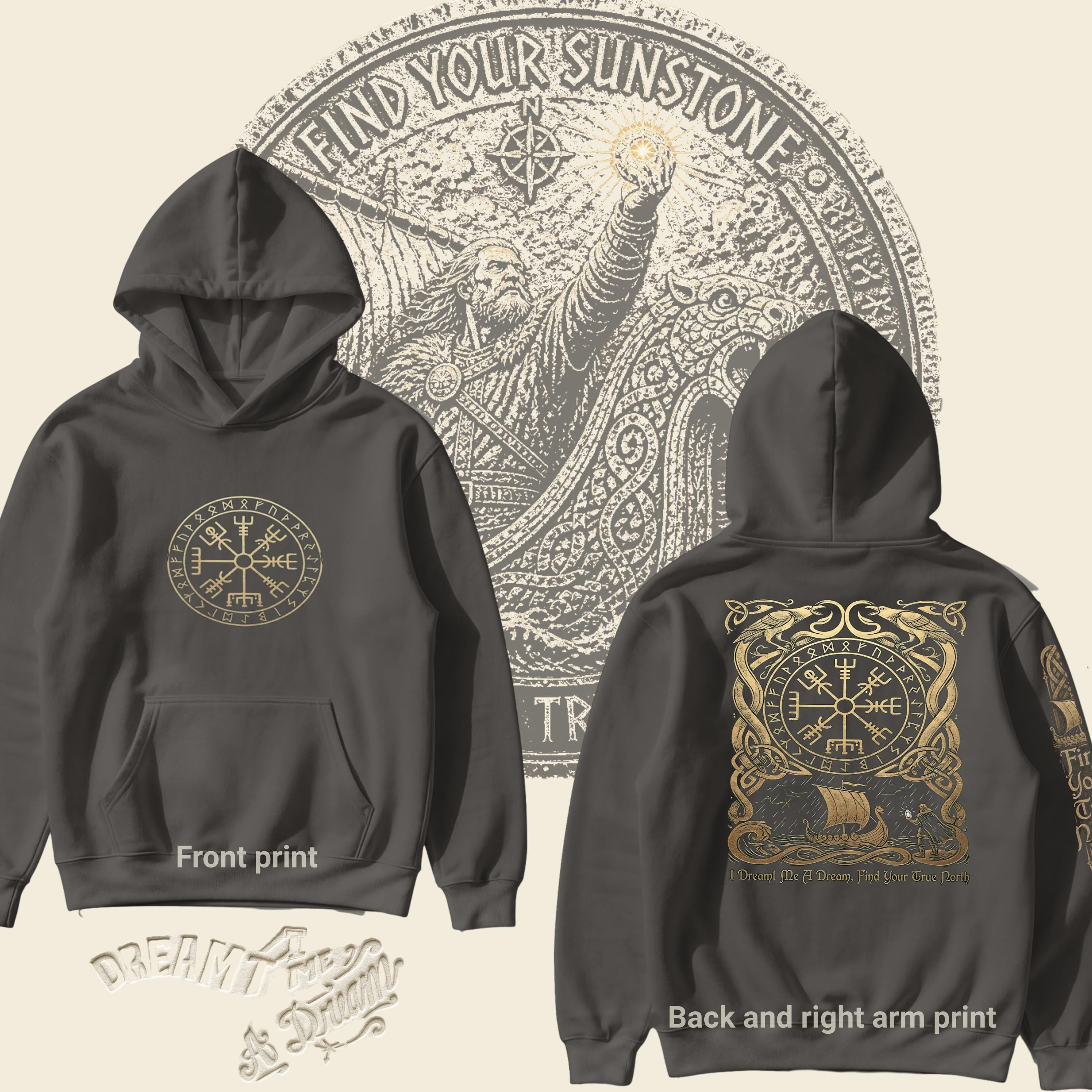 Viking Vegvisir Compass Hoodie - Nordic Viking Hoodie, Vegvisir Compass, Futhark Runes, Norse
