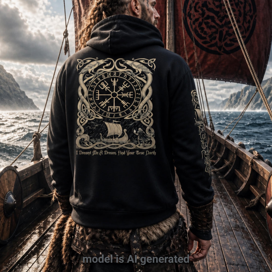 Viking Vegvisir Compass Hoodie - Nordic Viking Hoodie, Vegvisir Compass, Futhark Runes, Norse