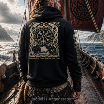 Viking Vegvisir Compass Hoodie - Nordic Viking Hoodie, Vegvisir Compass, Futhark Runes, Norse