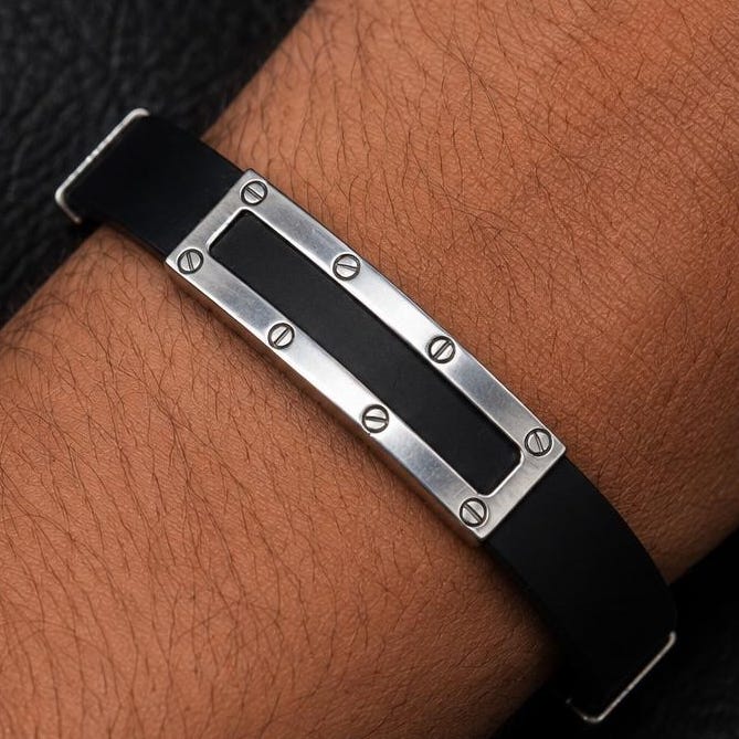 Viking Bracelet - Mens Eagle Bracelet - Sterling Silver Bracelet For Men - Black Leather Viking