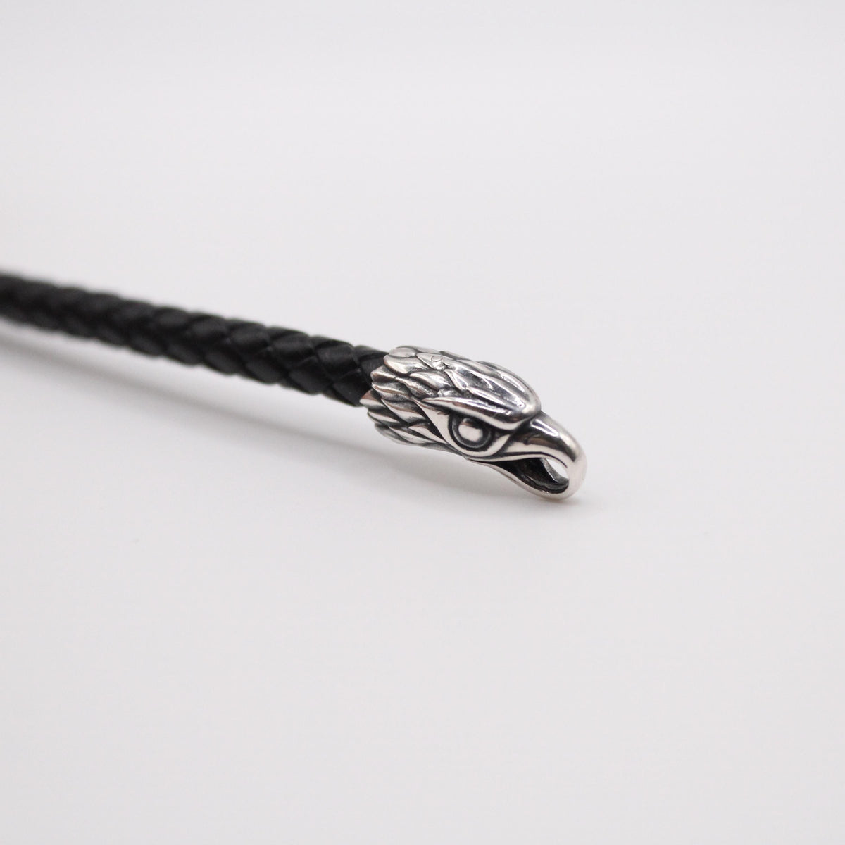 Viking Bracelet - Mens Eagle Bracelet - Sterling Silver Bracelet For Men - Black Leather Viking