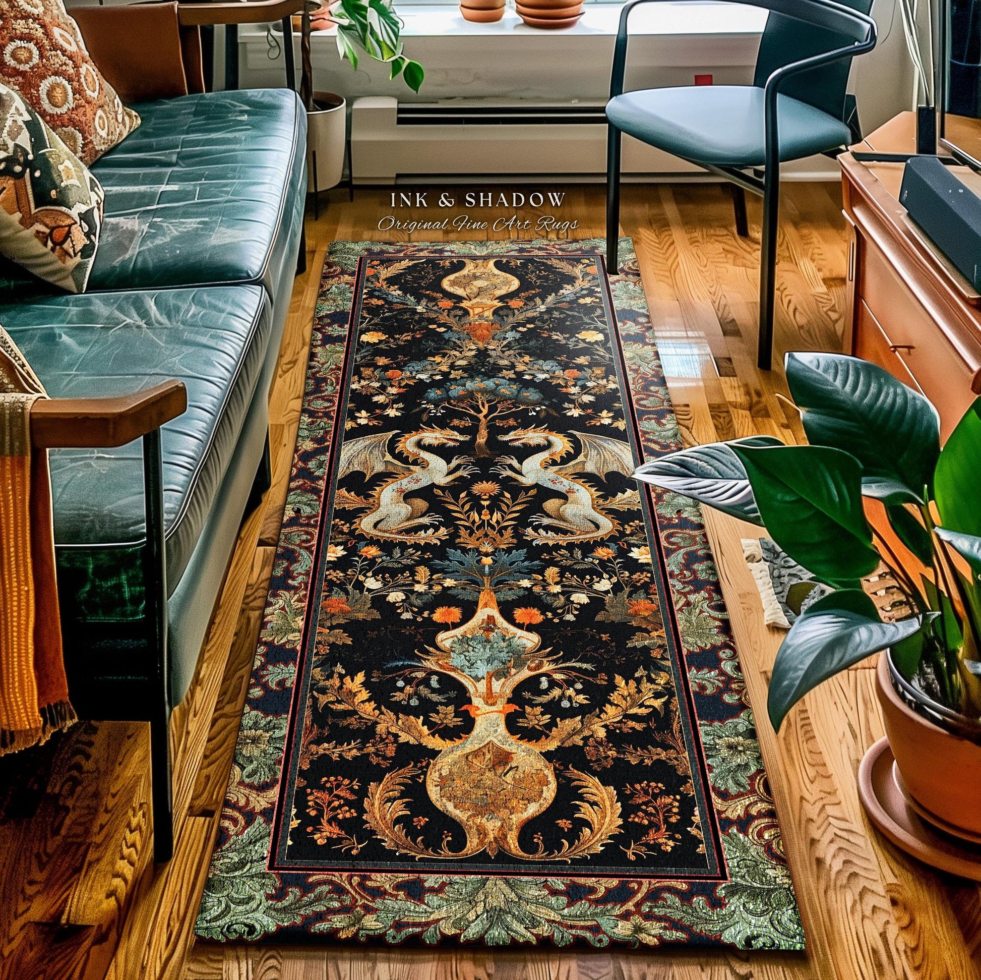 Viking Rug - Viking Axe Runner Rug: Blue Celtic Knot Carpet, Nordic Warrior Pattern, Fantasy Decor