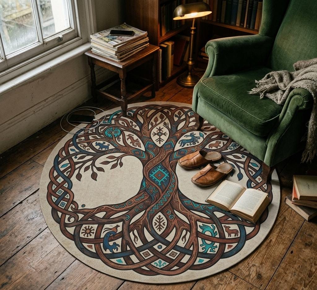 Viking Yggdrasil Tree of Life Rug - Yggdrasil Tree Of Life Round Rug, Nordic Carpet, Vikings Rug