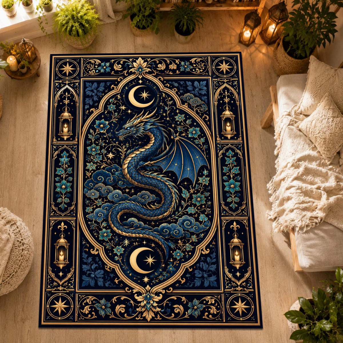 Viking Rug - Celtic Dragon Sword Rug, Viking Knot Carpet, Medieval Fantasy Decor, Gothic Warrior