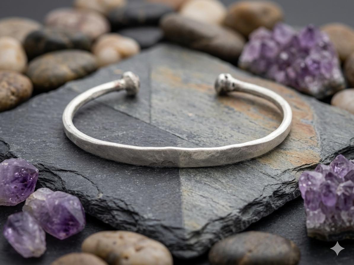Viking Thor's Hammer Bracelet - Oxidised Sterling Silver Men's Cuff Bangle, Viking Rune, Thor's