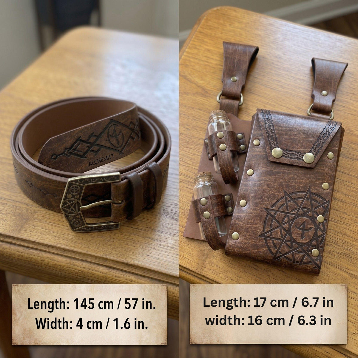 Viking Costume & LARP - Viking Medieval Leather Belt Pouch with Potion Bottles for Renaissance