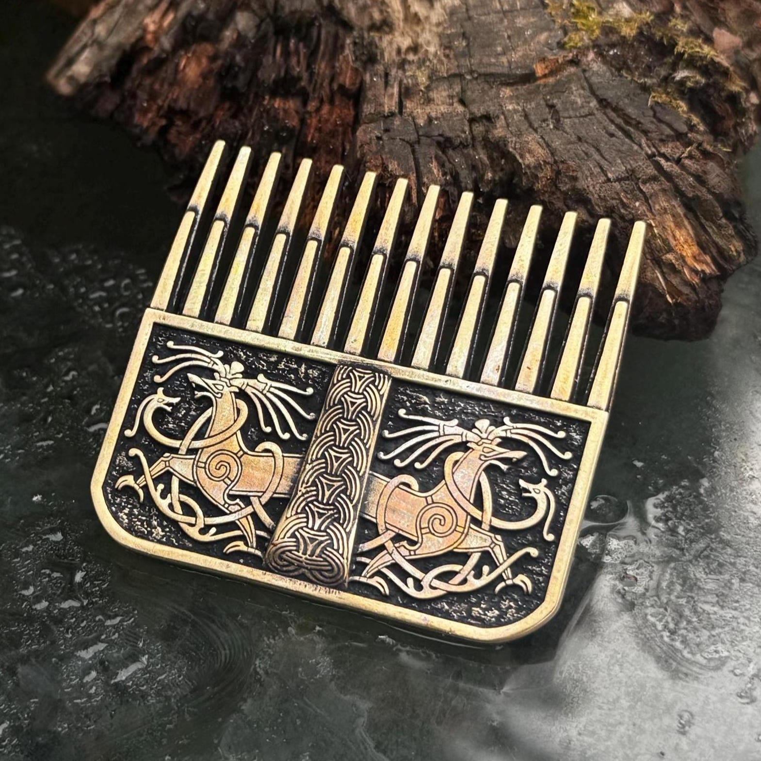 Viking Leather Accessory - Viking ship Beard comb EDC Nordic jewelry Viking Gifts for Him