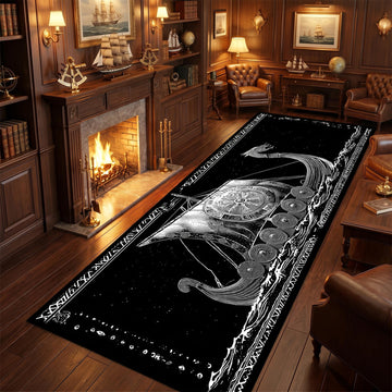 Viking Longship Rug - Viking Longship Runner Rug: Norse Dragon Boat Design, Ancient Warrior Symbol