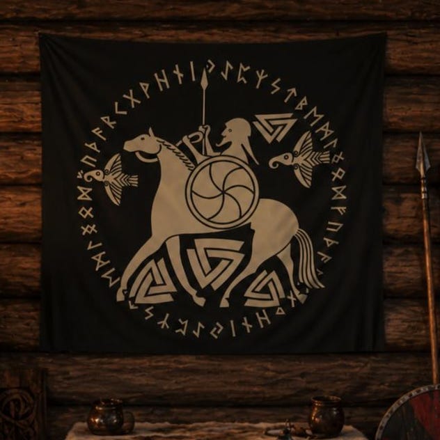 Viking Longship Rug - Viking Longship Runner Rug: Norse Dragon Boat Design, Ancient Warrior Symbol