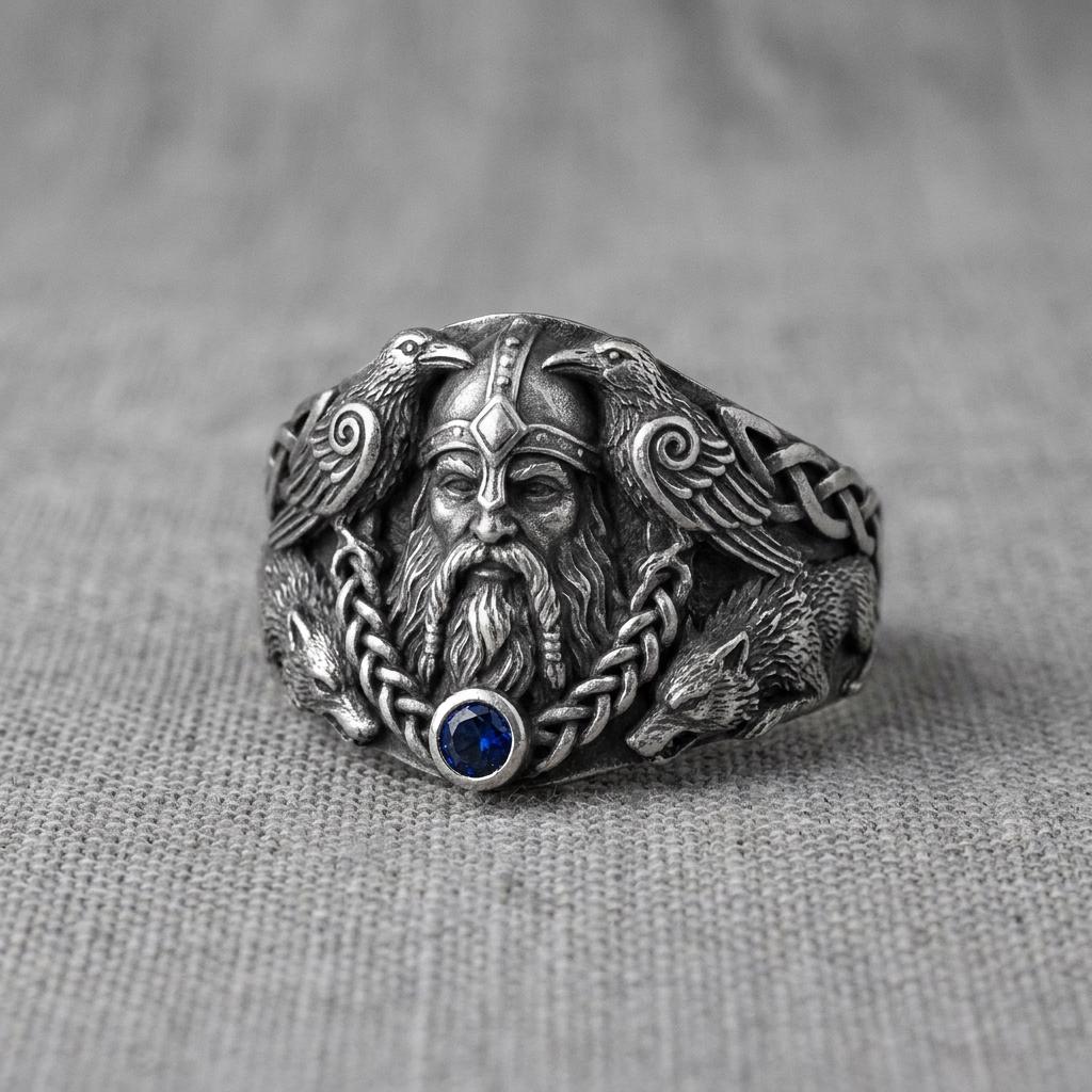 Viking Raven Ring with Runes