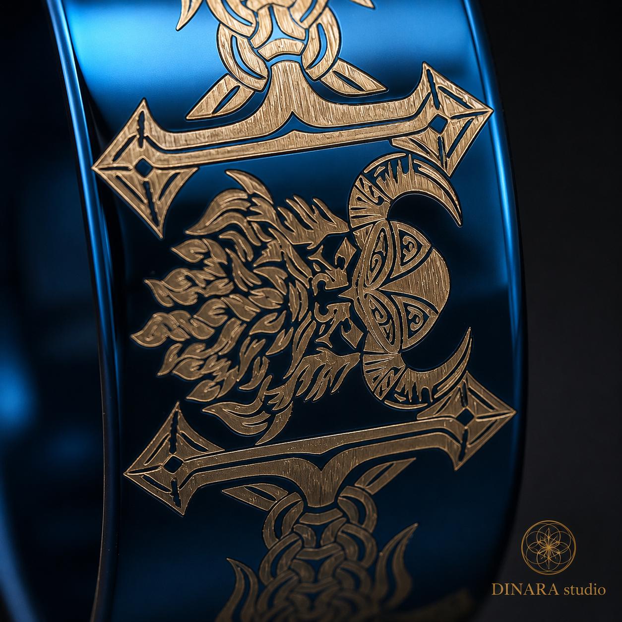 Viking Odin Ring - Blue Tungsten Viking Ring Norse Wedding Band Odin Symbol Personalized Mens