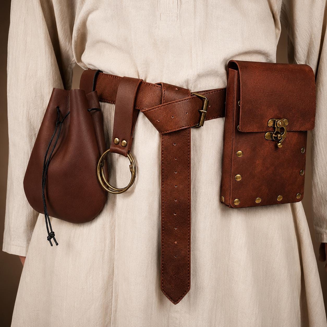 Viking Costume & LARP - Medieval Belt Set, Ren Faire Viking Cosplay Belt, Bracers Bags, Steampunk