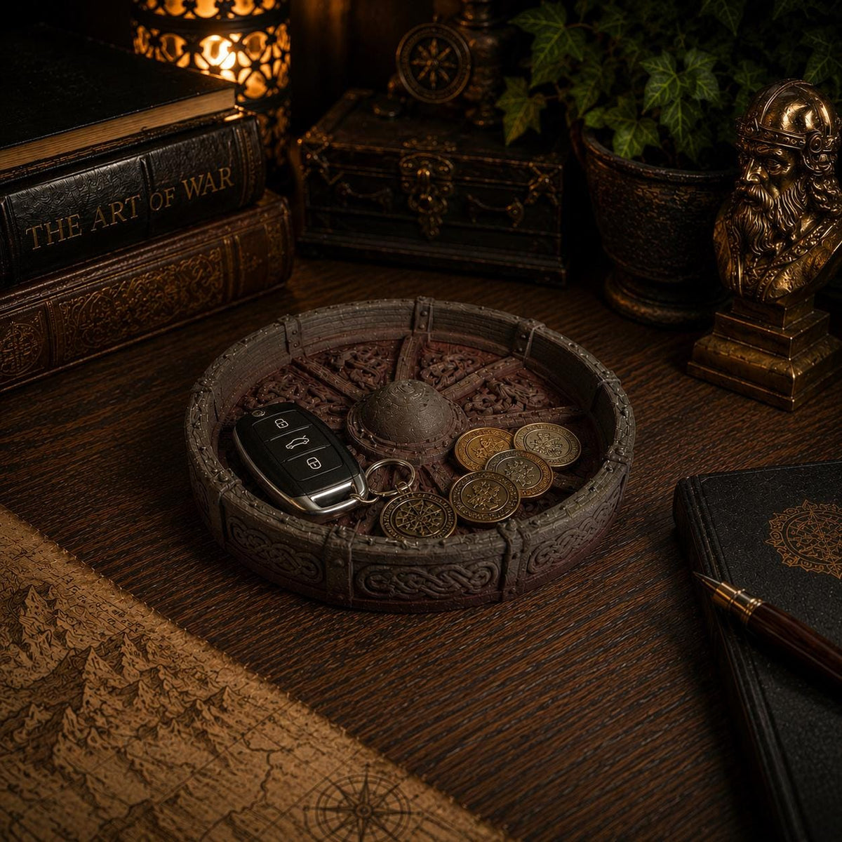 Viking Longship Home Decor - Viking Ship Trinket Tray, Norse Dragon Boat Coin Holder, Desk Organizer