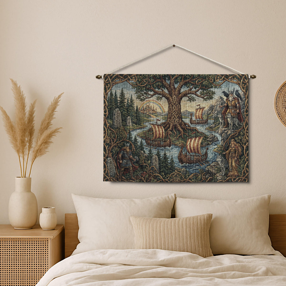 Viking Yggdrasil Tree of Life Blanket - Yggdrasil Woven Blanket, Norse Mythology Tapestry, Viking