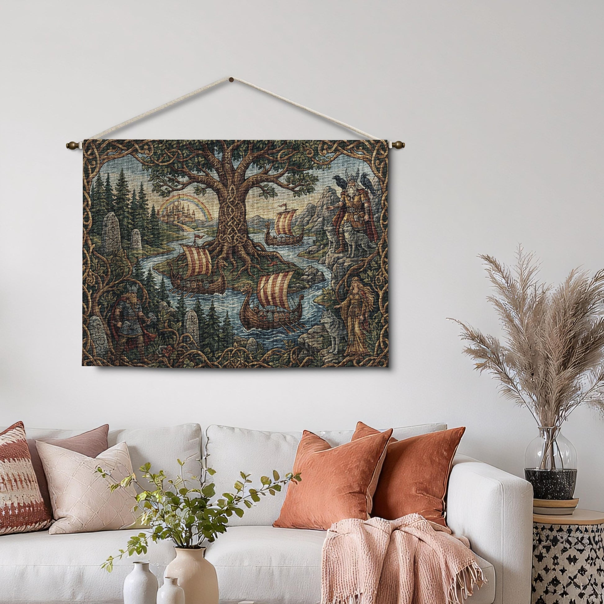 Viking Yggdrasil Tree of Life Blanket - Yggdrasil Woven Blanket, Norse Mythology Tapestry, Viking