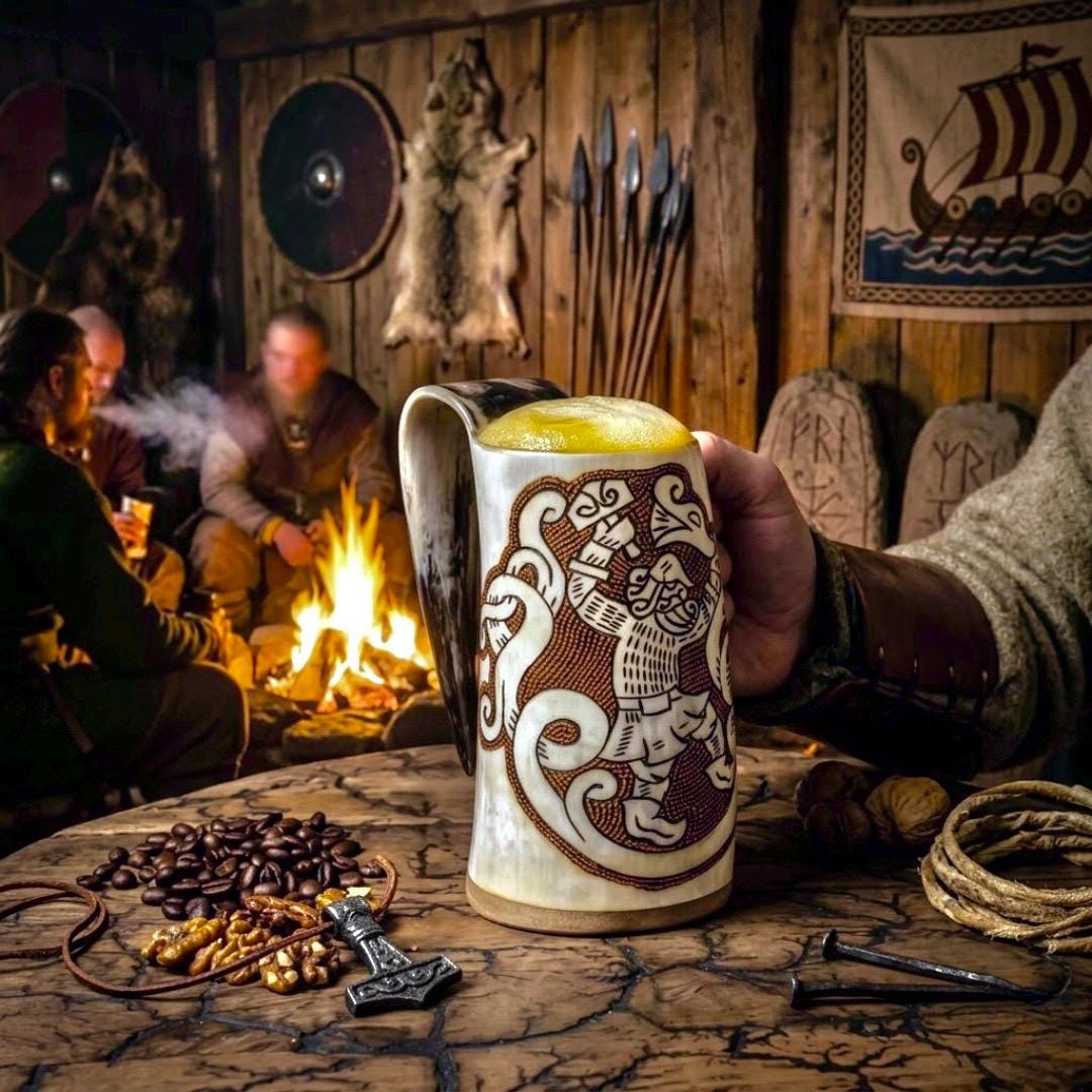 Viking Mug - Handmade Viking Horn Mug, Authentic Natural Ox Horn Tankard, 8 oz Drinking Mug for