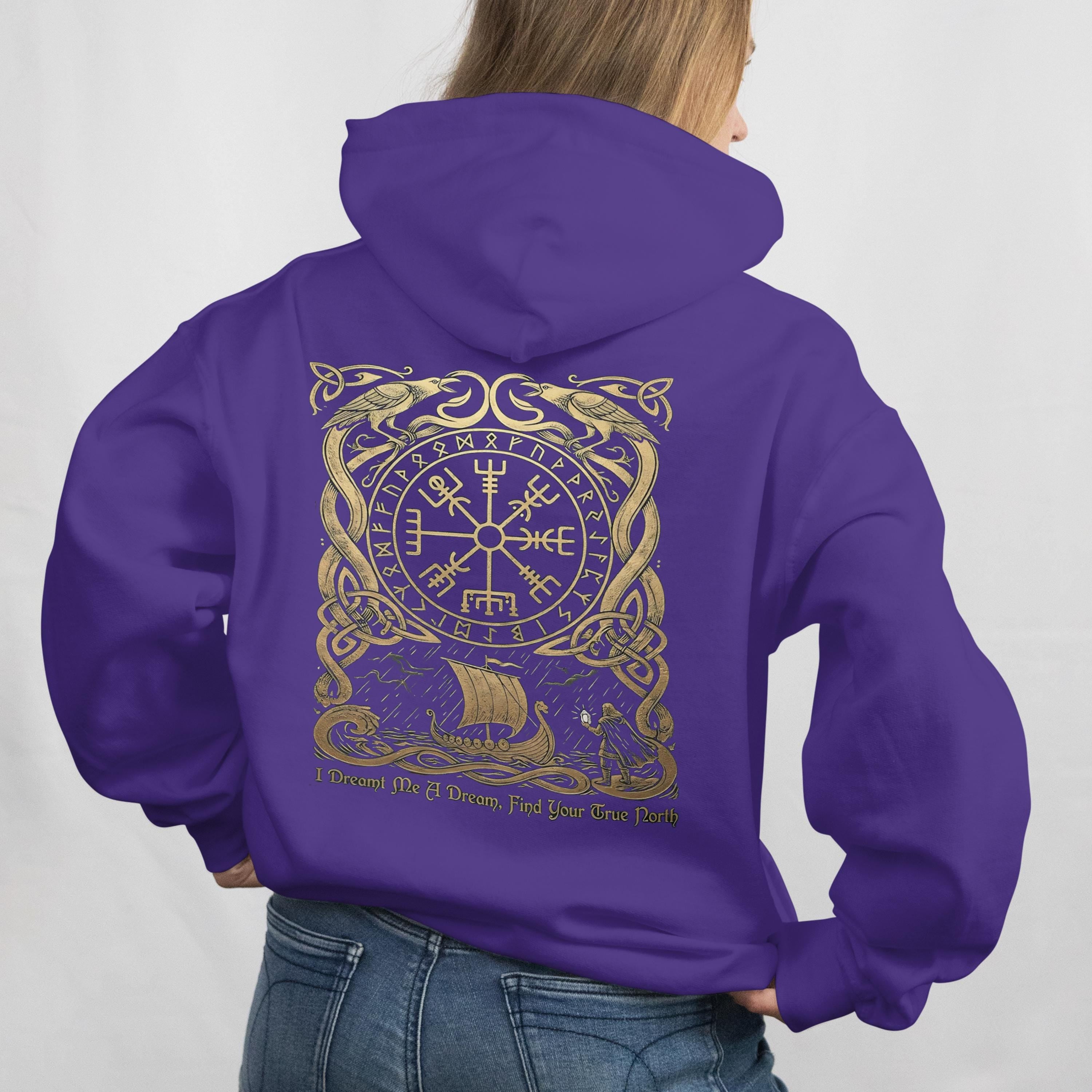 Viking Vegvisir Compass Hoodie - Nordic Viking Hoodie, Vegvisir Compass, Futhark Runes, Norse