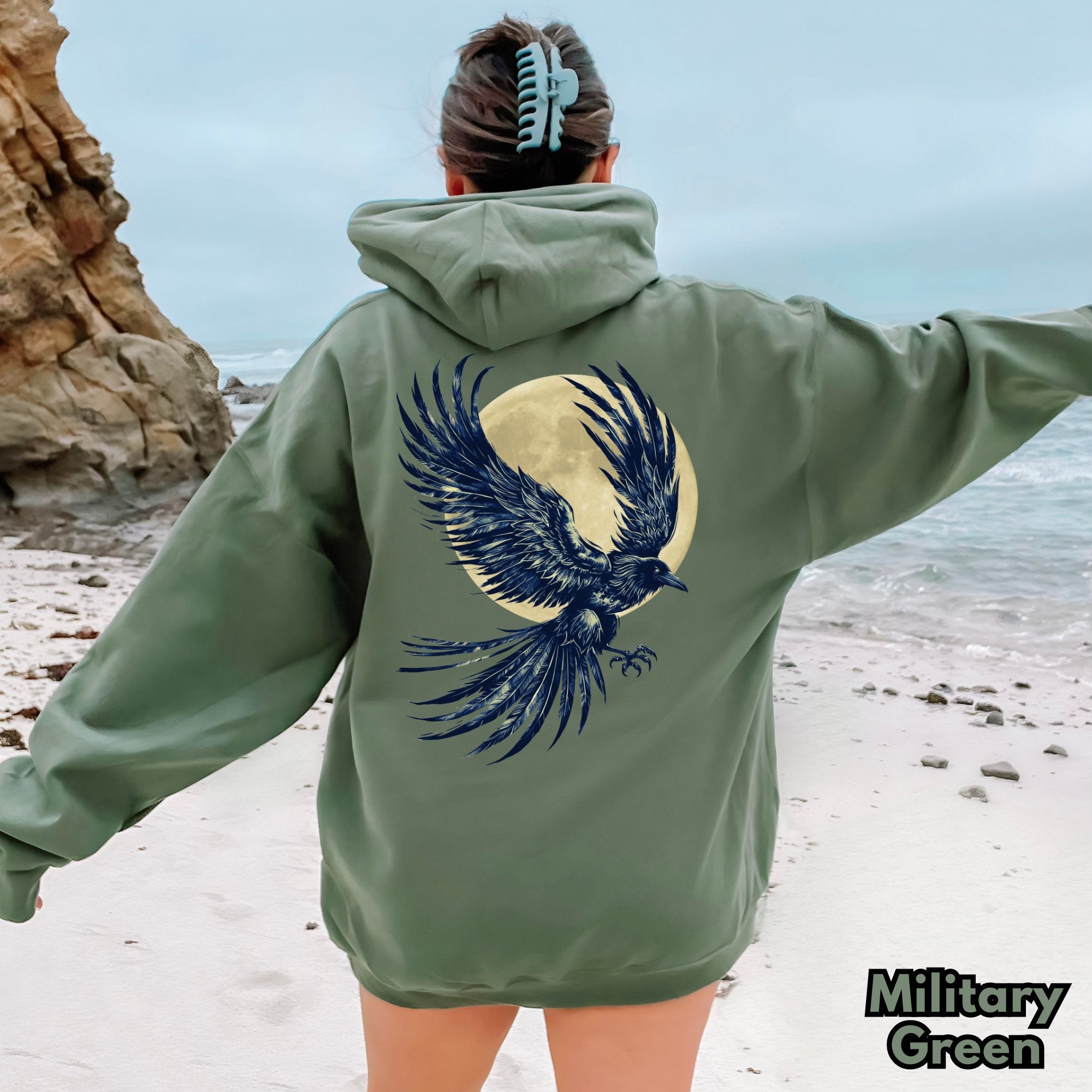 Viking Raven Hoodie - Gothic Raven Hoodie, Raven Skeleton Hoodie, Viking Raven Hoodie, Norse Raven
