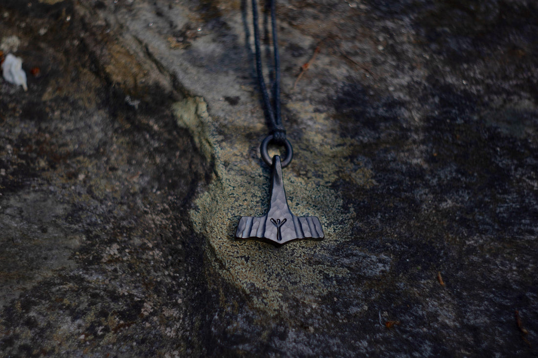 Viking Thor's Hammer Necklace - Forged Black Iron Small Thor's Hammer Pendant, Available with