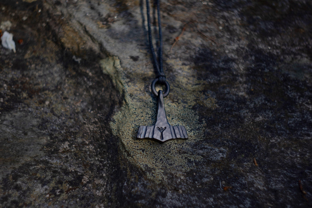 Viking Thor's Hammer Necklace - Forged Black Iron Small Thor's Hammer Pendant, Available with