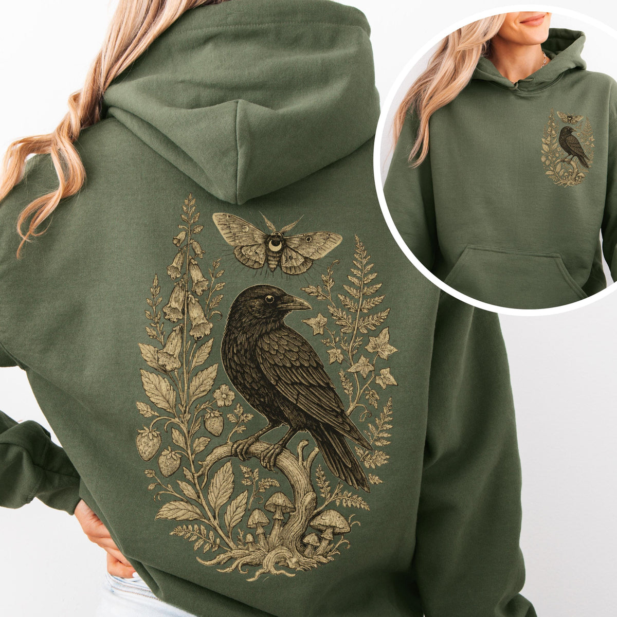 Viking Raven Hoodie - Gothic Raven Hoodie, Raven Skeleton Hoodie, Viking Raven Hoodie, Norse Raven