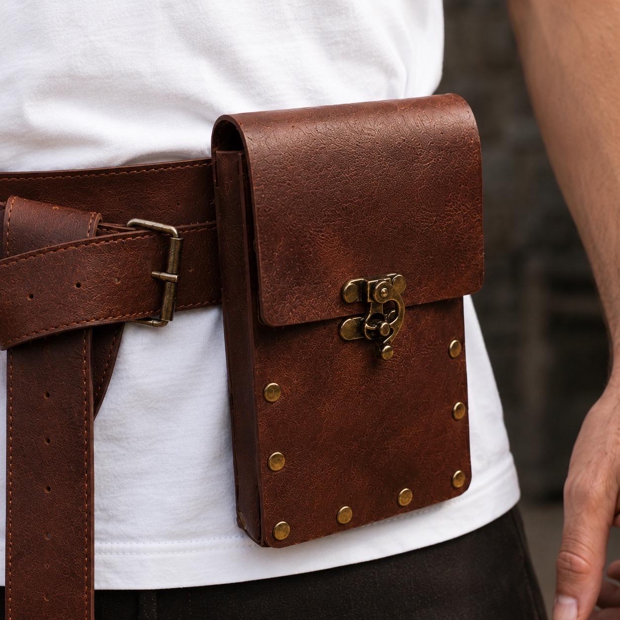 Viking Costume & LARP - Medieval Belt with Pouches for Men, Viking Leather Waist Bag Set