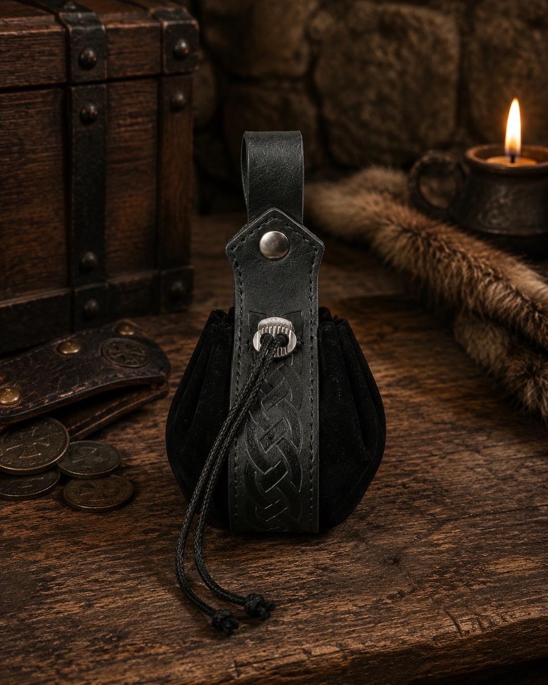 Viking Costume & LARP - Medieval Belt with Pouches for Men, Viking Leather Waist Bag Set