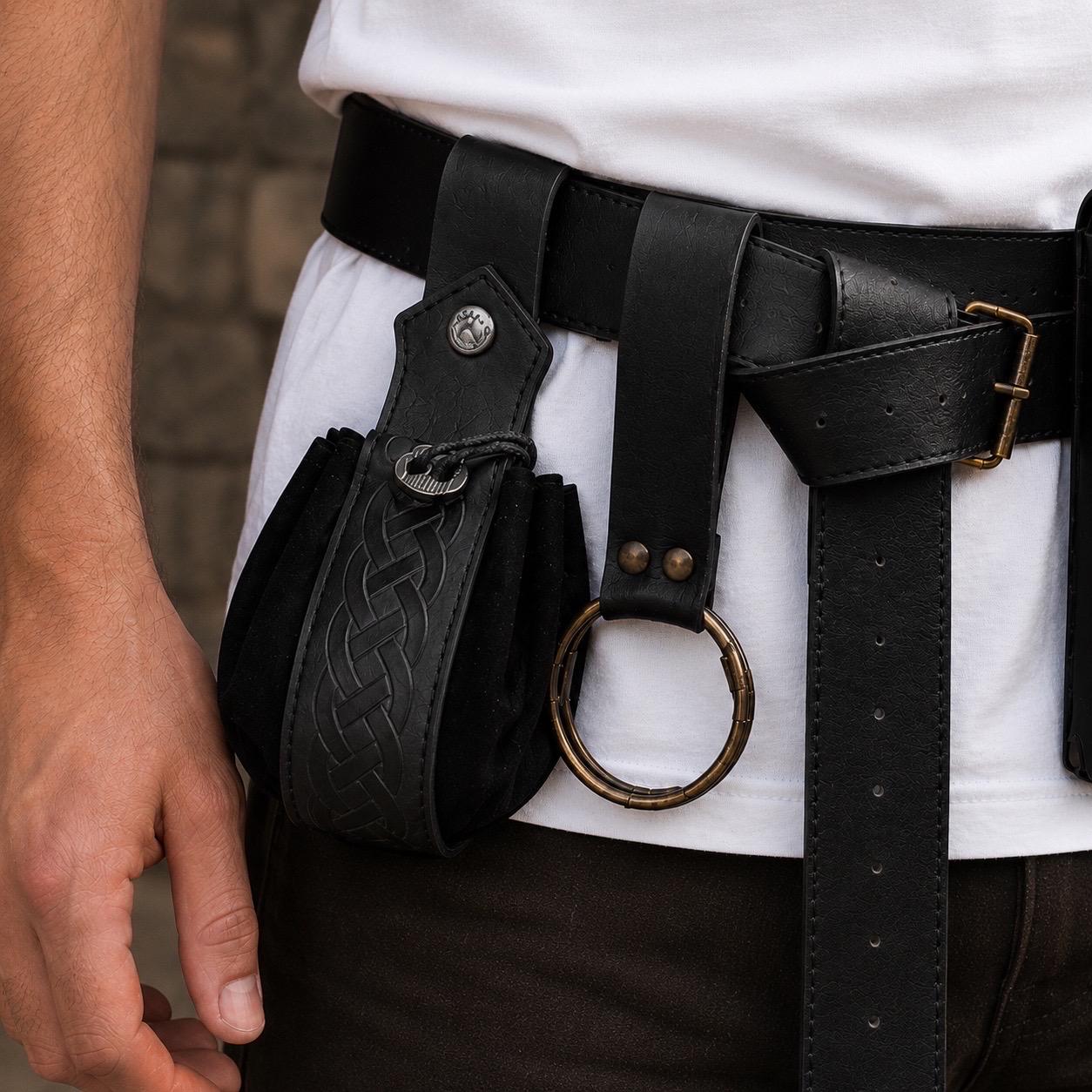 Viking Costume & LARP - Medieval Belt with Pouches for Men, Viking Leather Waist Bag Set