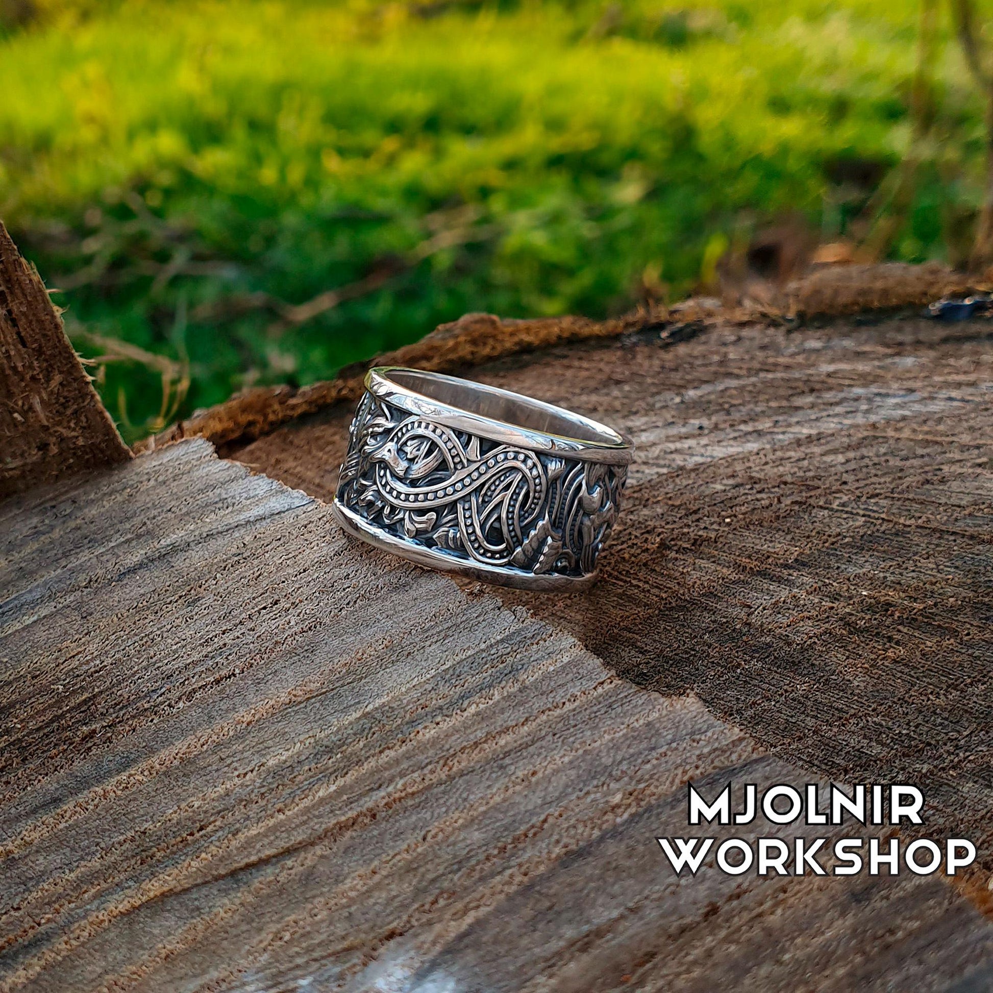 Viking Raven Ring with Runes