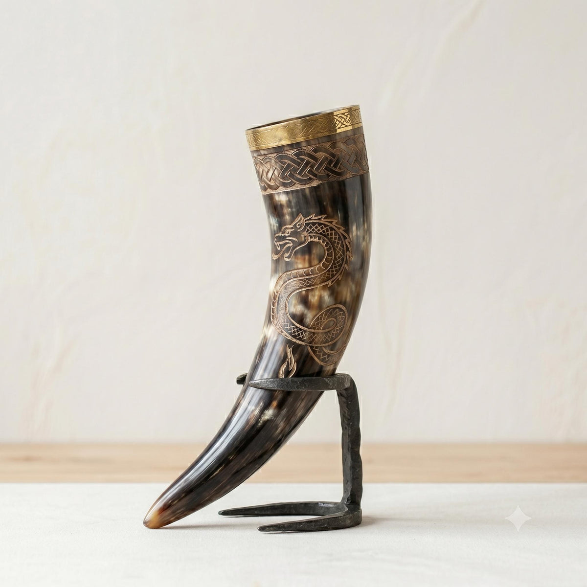 Viking Mug - Viking Drinking Horn Jormungandr Engraved, Handmade Bovine Horn Mug, Norse Mead Horn