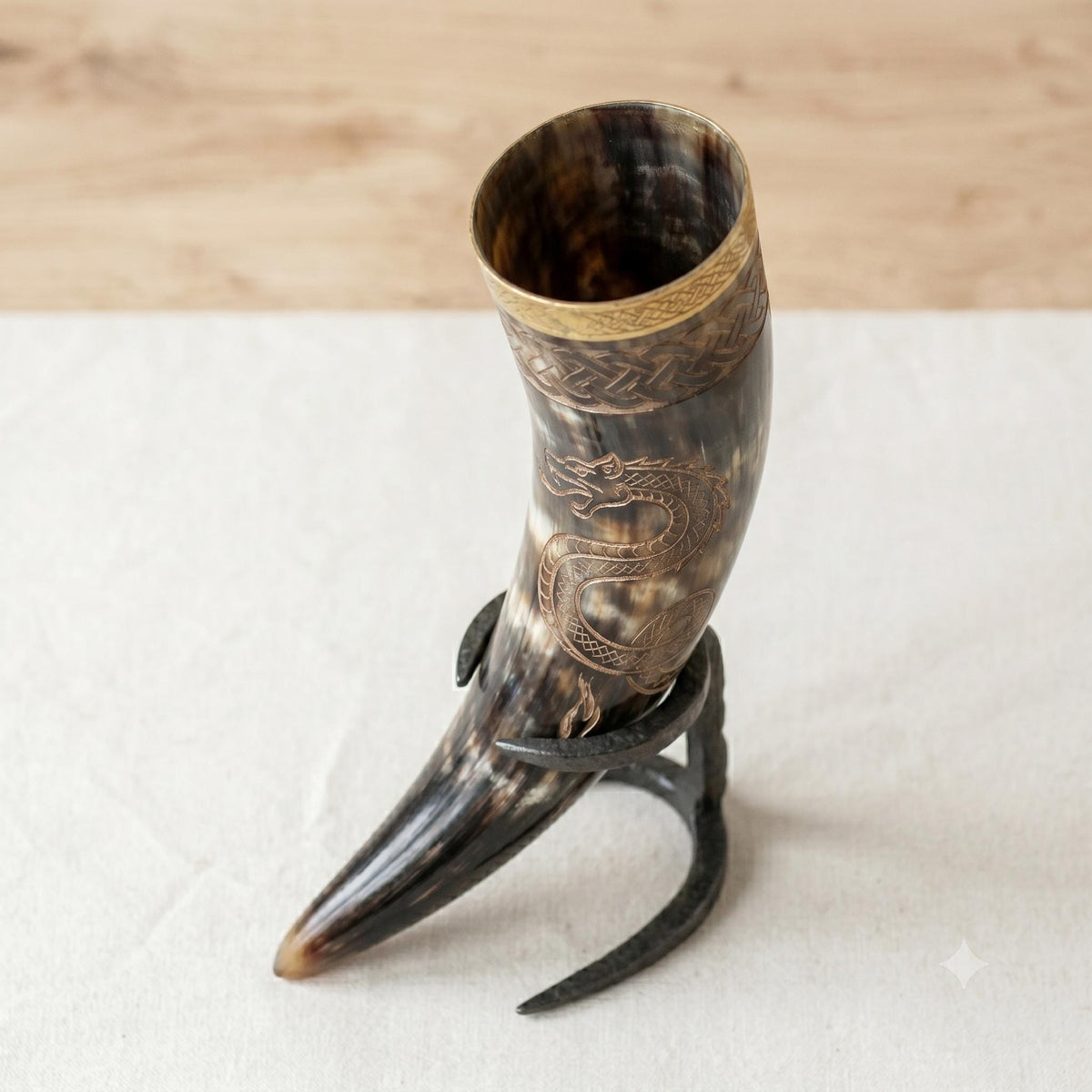 Viking Mug - Viking Drinking Horn Jormungandr Engraved, Handmade Bovine Horn Mug, Norse Mead Horn