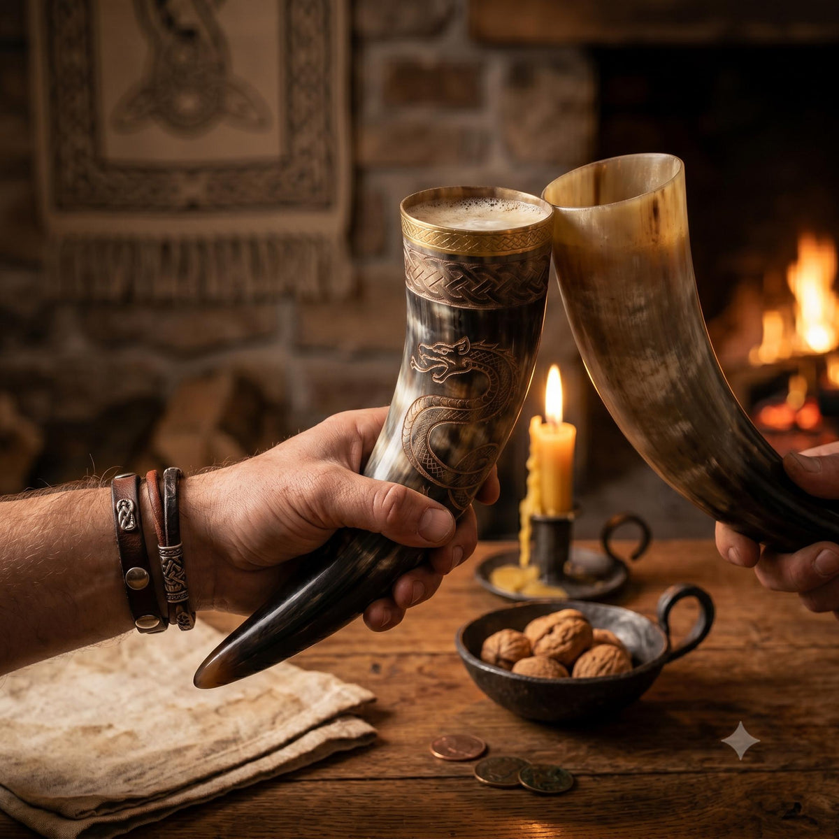 Viking Mug - Viking Drinking Horn Jormungandr Engraved, Handmade Bovine Horn Mug, Norse Mead Horn