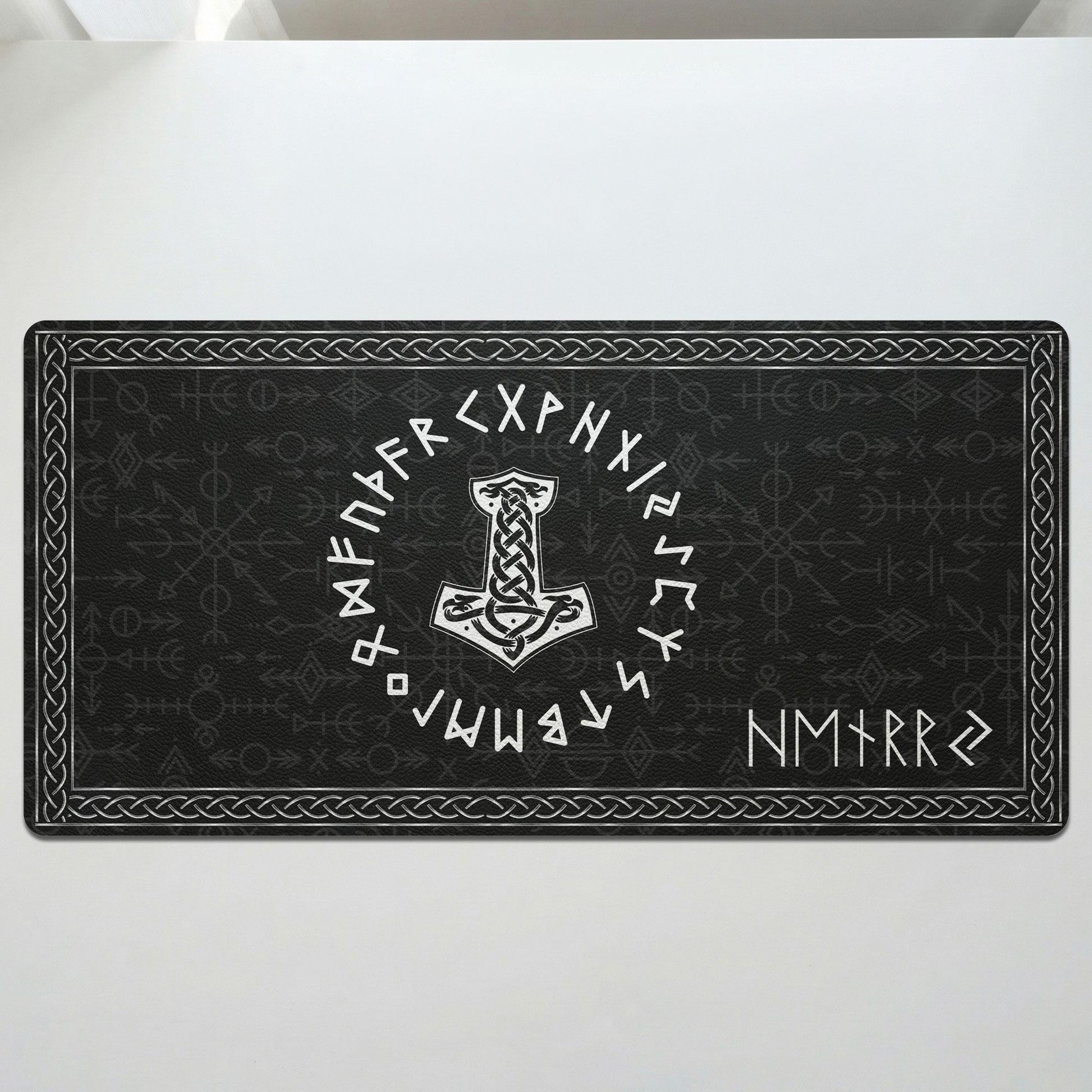 Viking Rune Leather Accessory - Personalized Ethnic Norse Viking Leather Desk Mat, Norse Mytholog