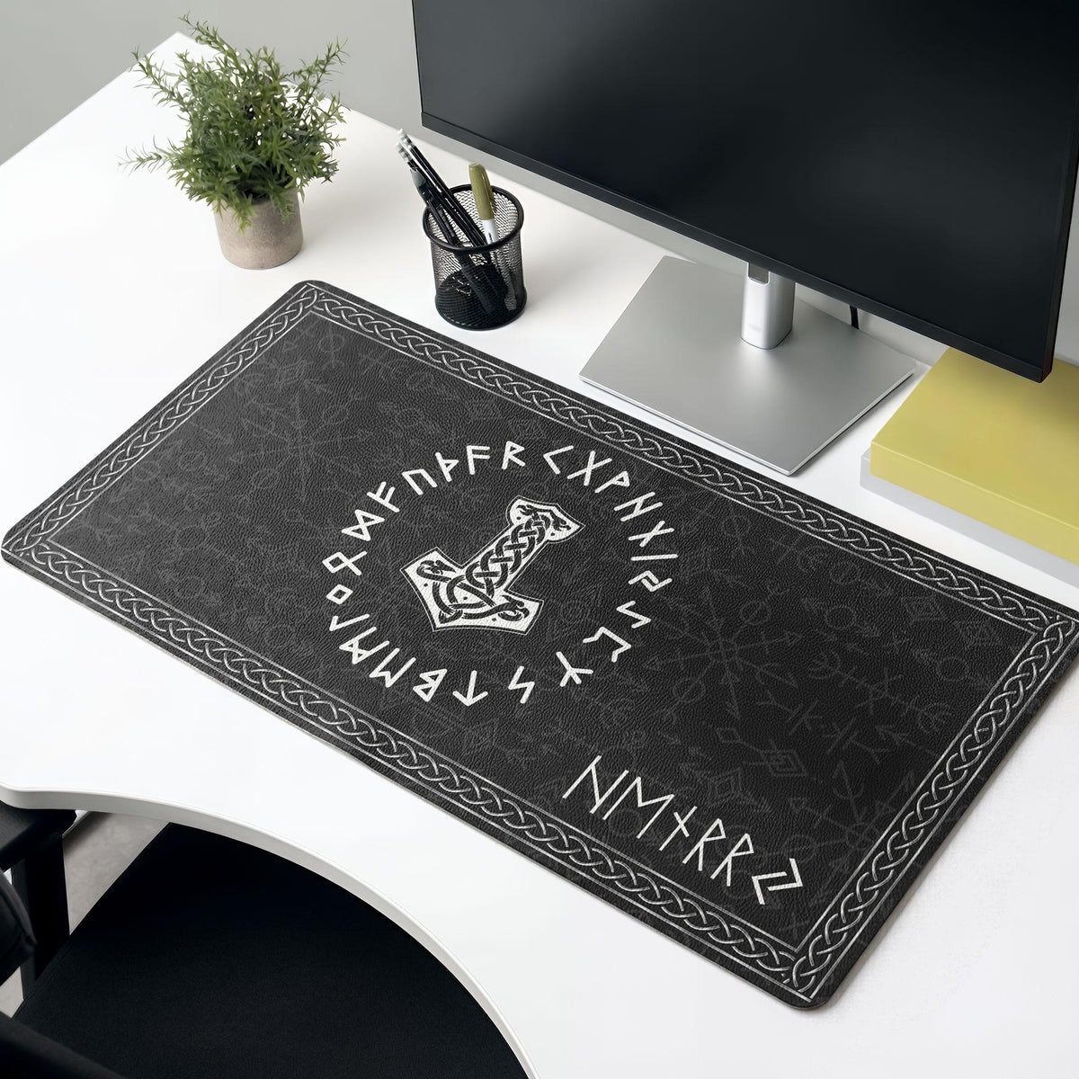 Viking Rune Leather Accessory - Personalized Norse Mythology Desk Mat, Ethnic Norse Name In Viking