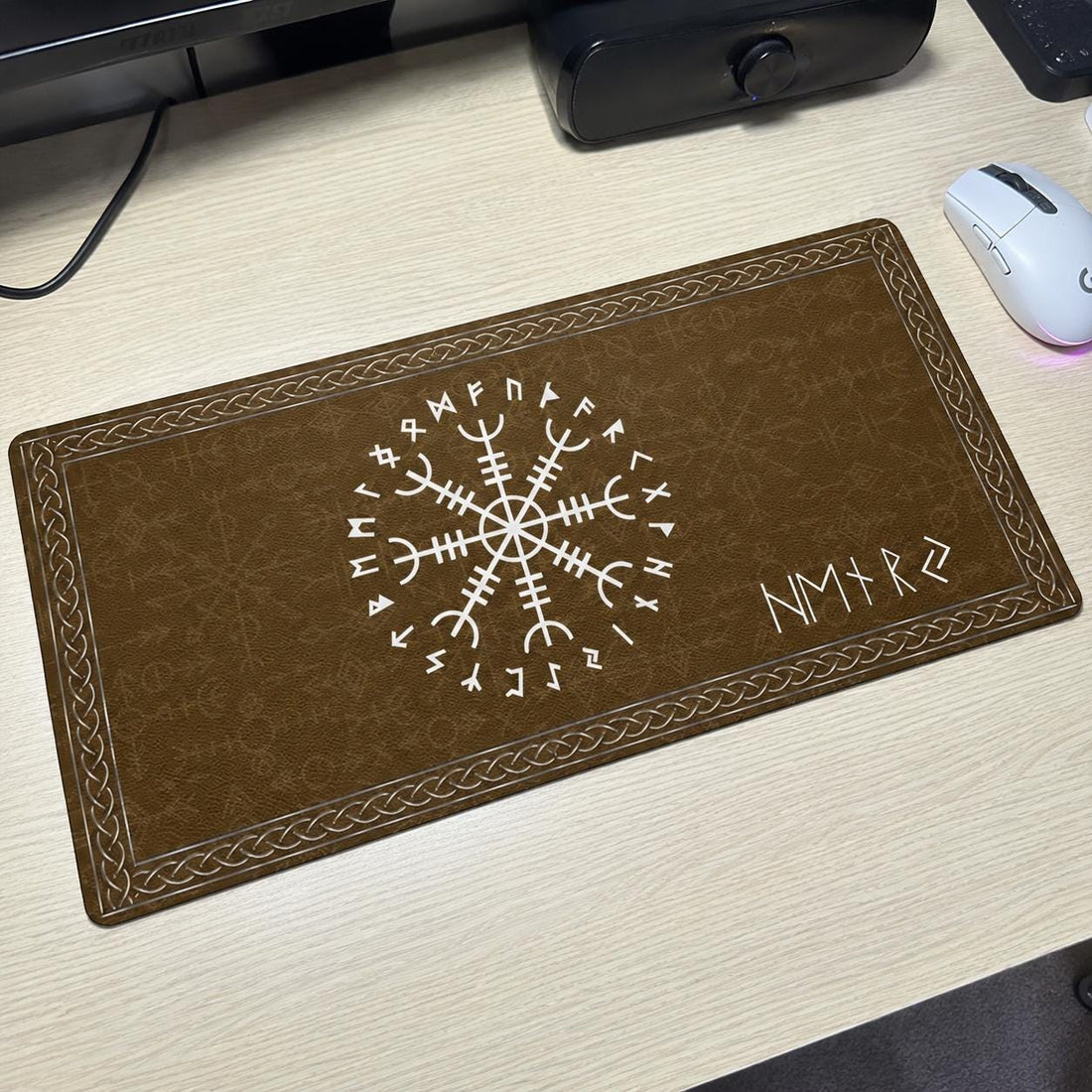 Viking Rune Leather Accessory - Personalized Norse Mythology Desk Mat, Ethnic Norse Name In Viking