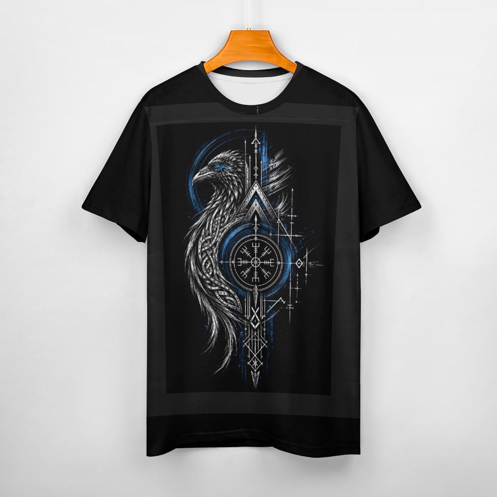 Viking Raven T-Shirt - Raven Skull Viking T-Shirt, Norse Runes Graphic Tee
