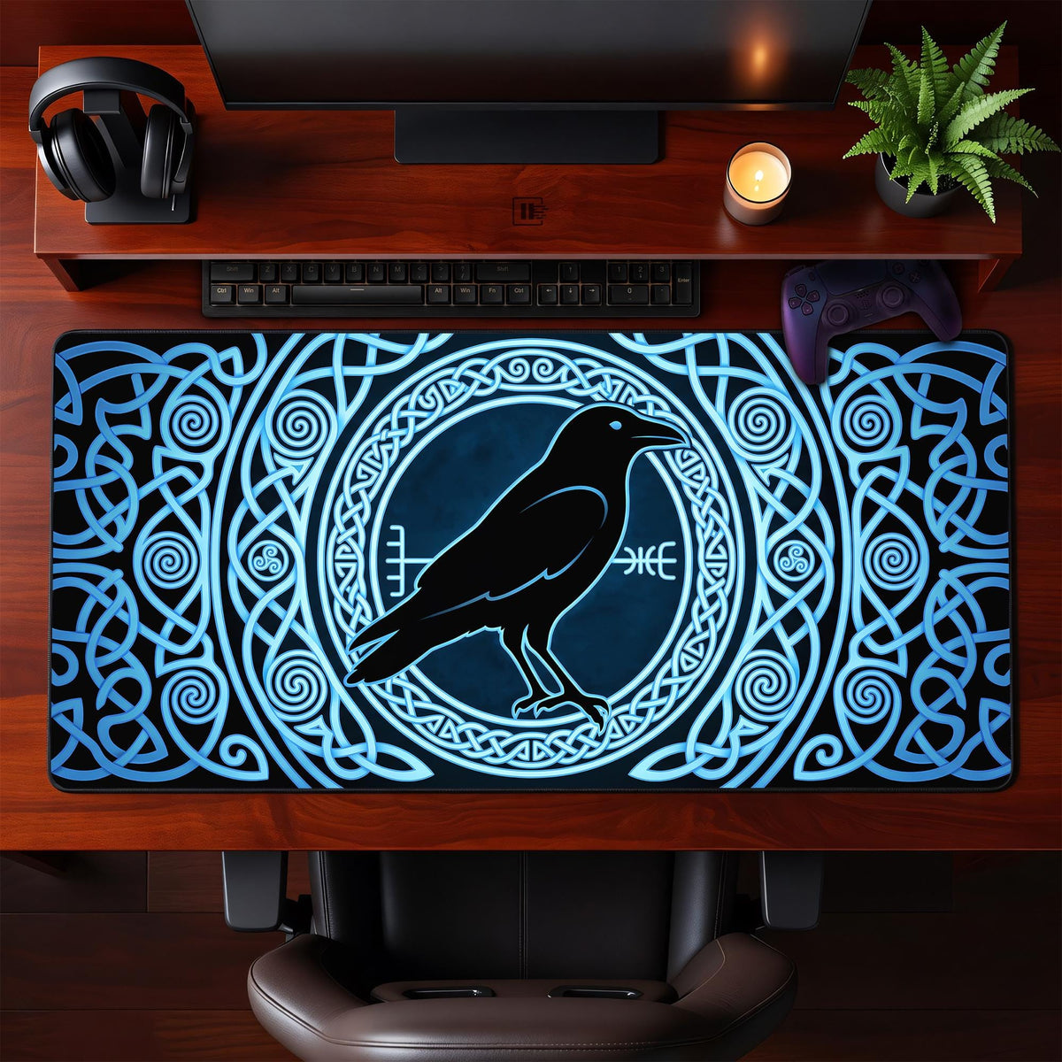Viking Rune Leather Accessory - Personalized Norse Mythology Desk Mat, Ethnic Norse Name In Viking