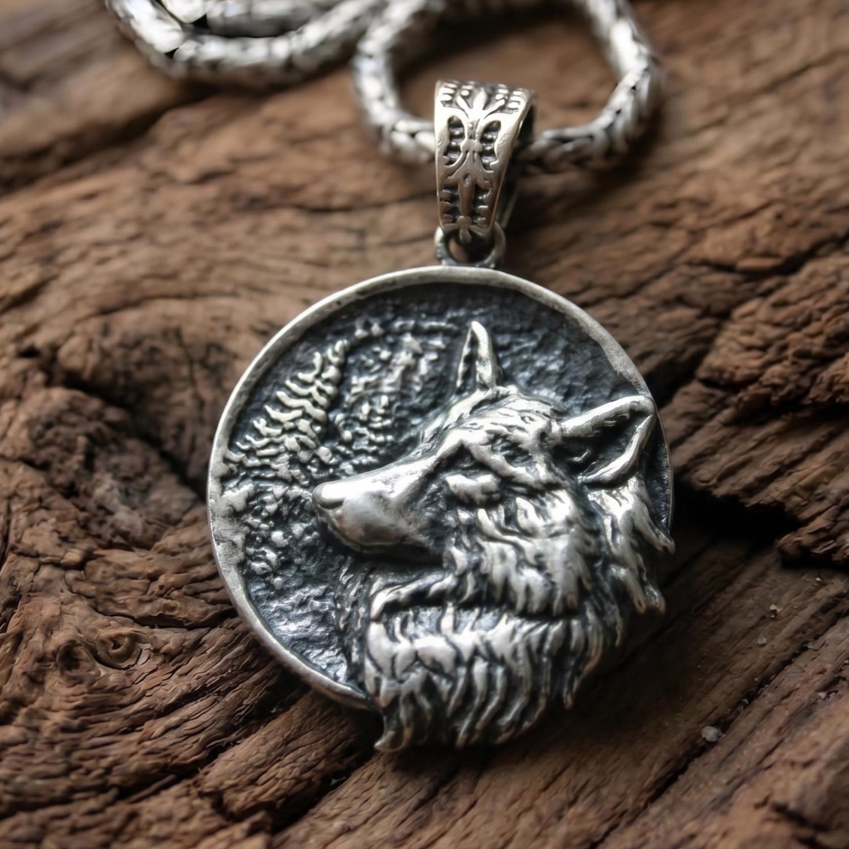 Viking Odin Necklace - Wolf and Raven Pendant, 925 Sterling Silver Norse Viking Necklace, Odin's