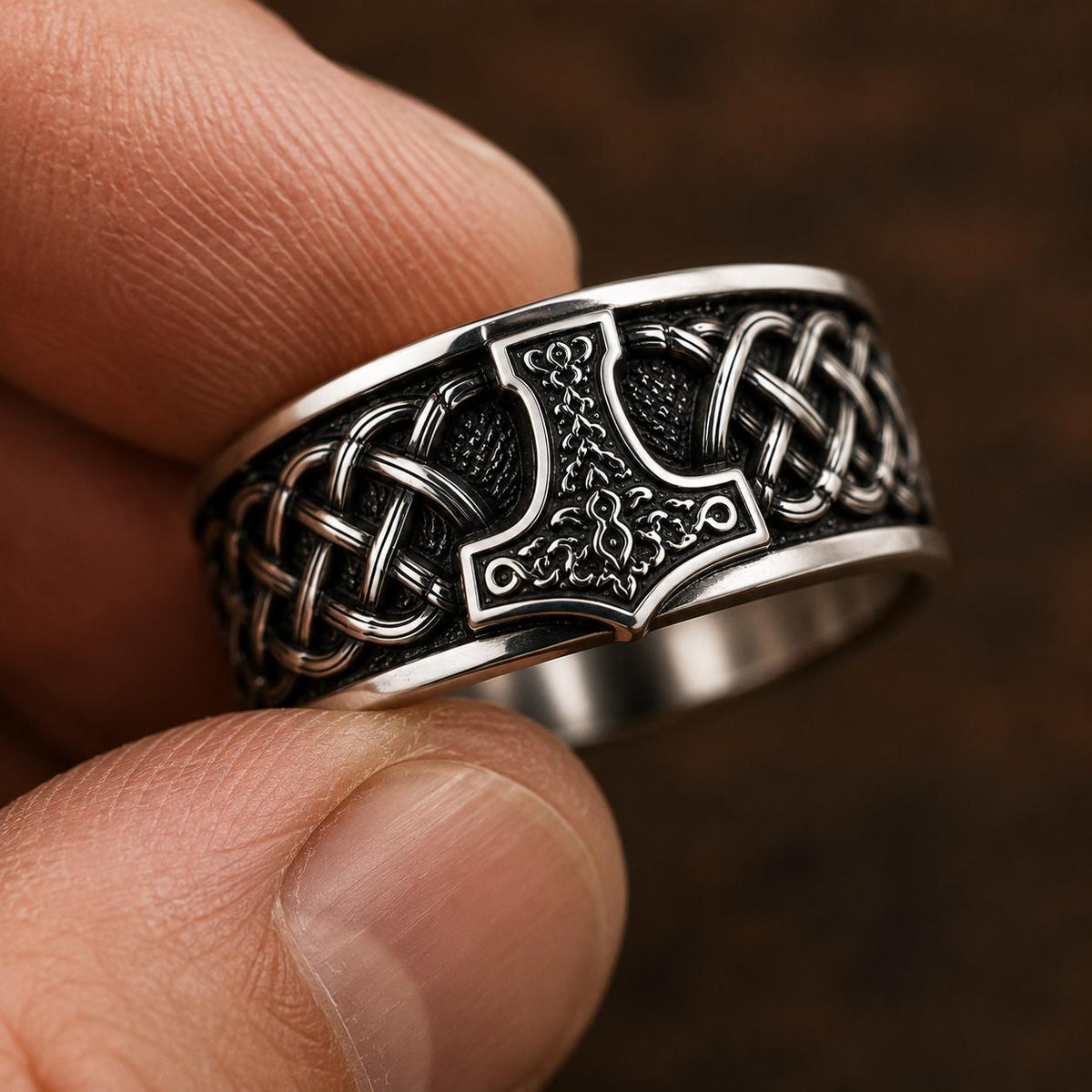 Viking Thor's Hammer Ring - Sterling Silver Hammer of Thor Ring, Viking Mjolnir Band, Norse