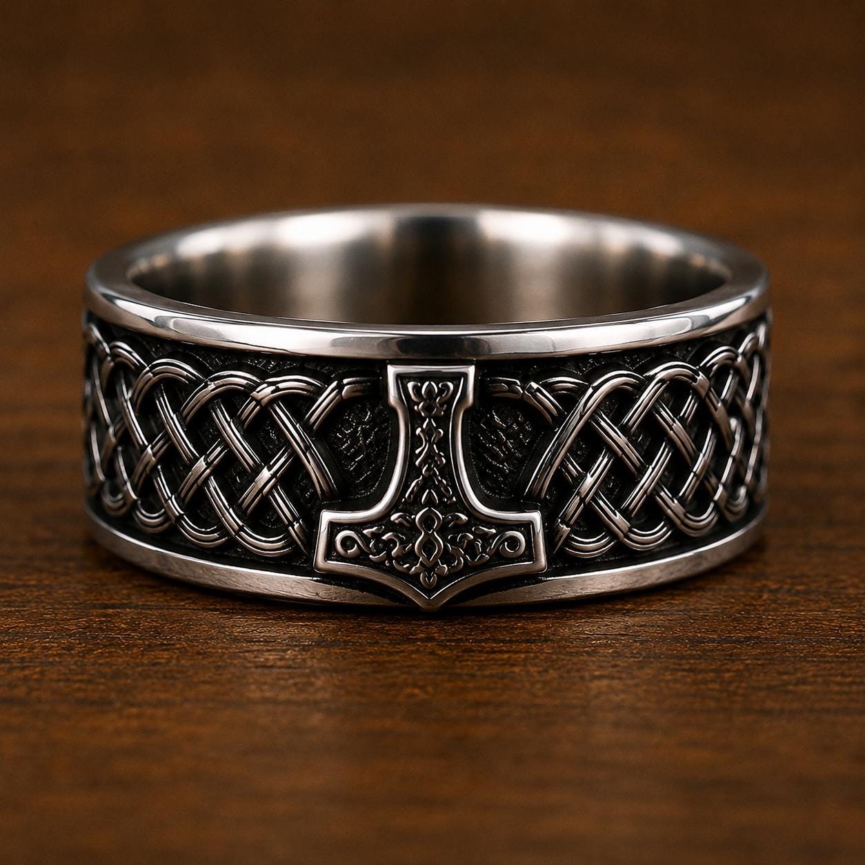 Viking Thor's Hammer Ring - Sterling Silver Hammer of Thor Ring, Viking Mjolnir Band, Norse
