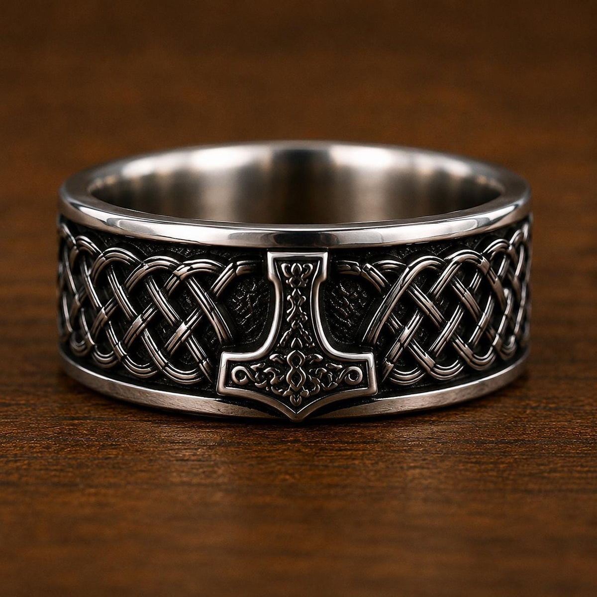 Viking Thor's Hammer Ring - Sterling Silver Hammer of Thor Ring, Viking Mjolnir Band, Norse