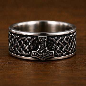 Viking Thor's Hammer Ring - Sterling Silver Hammer of Thor Ring, Viking Mjolnir Band, Norse